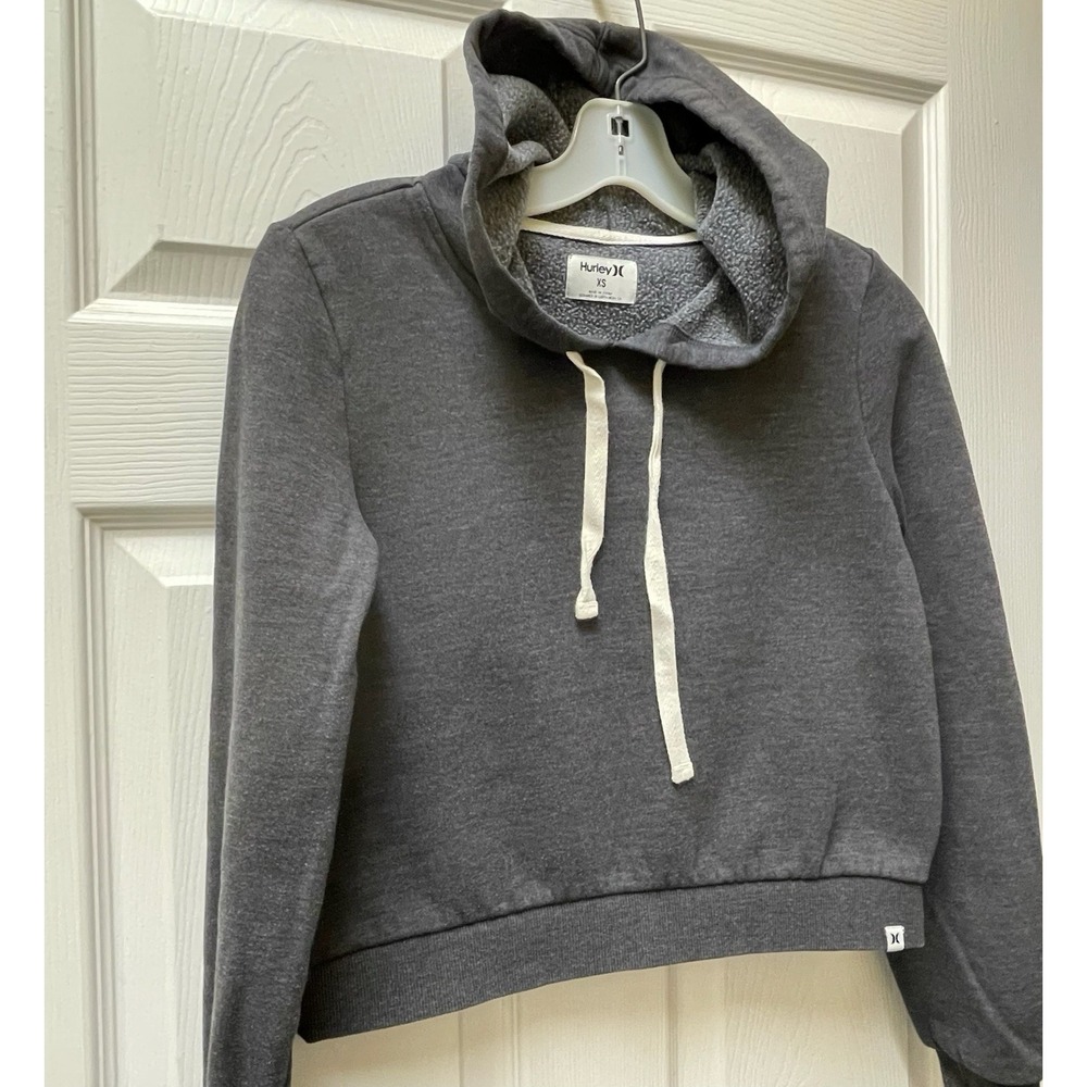 Hurley Women's XS Gray Cropped Cotton/Poly Pullover Hooded Sweatshirt